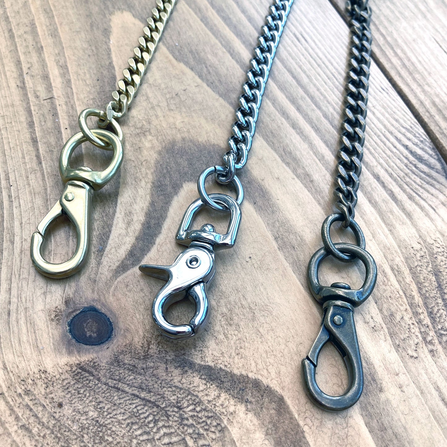 Nickel, shiny silver brass back pocket wallet chain.