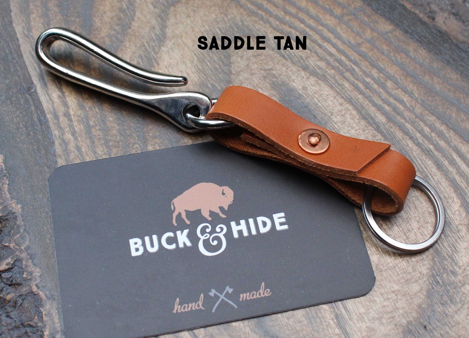 Nickel fish hook leather key holder. - Buck&Hide