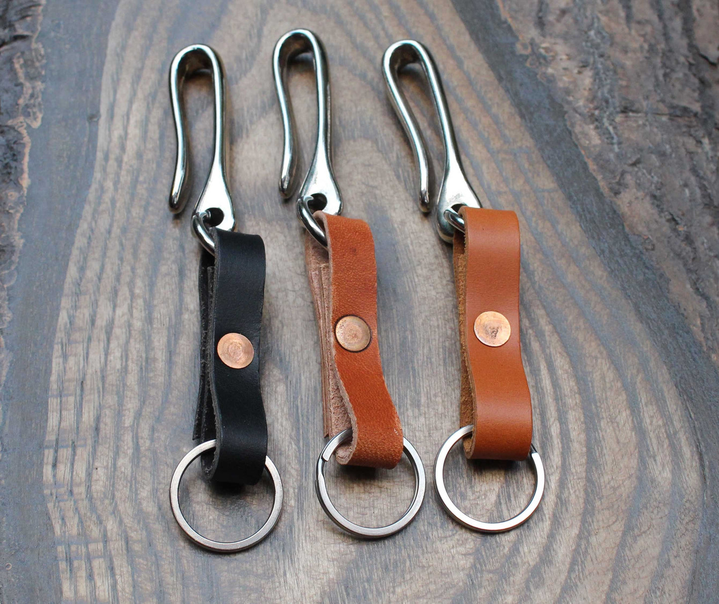 Nickel fish hook leather key holder. - Buck&Hide