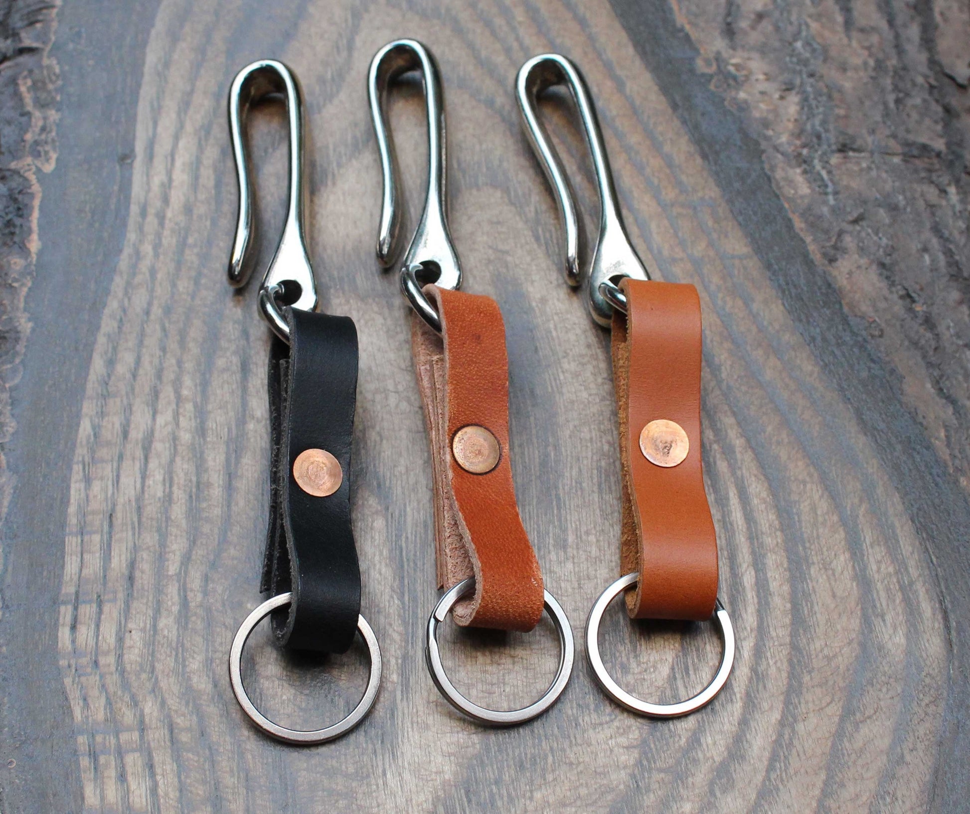 Nickel fish hook leather key holder. - Buck&Hide