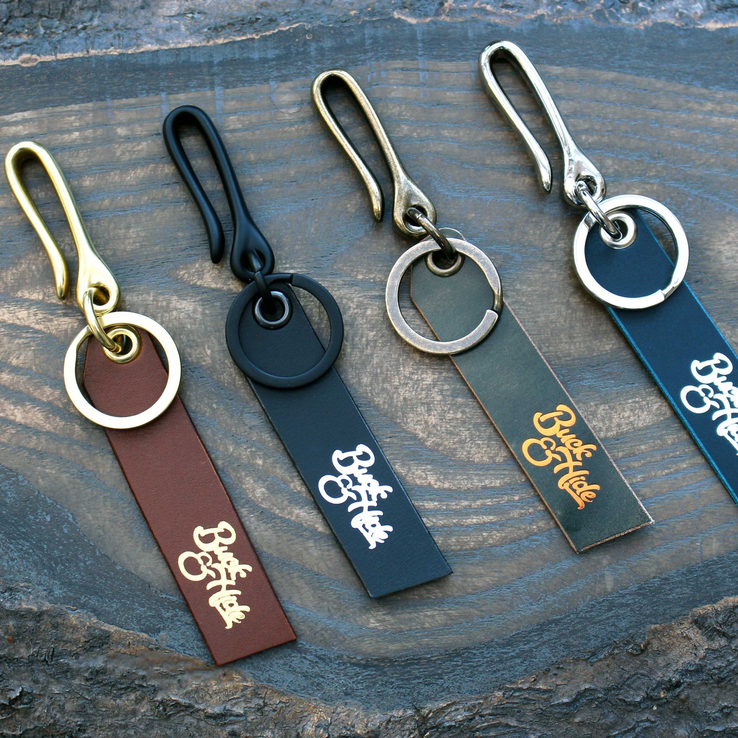 Mini fish-hook fob, choice of metal & leather