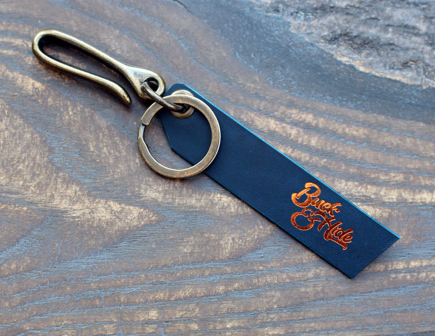 Mini fish-hook fob, choice of metal & leather
