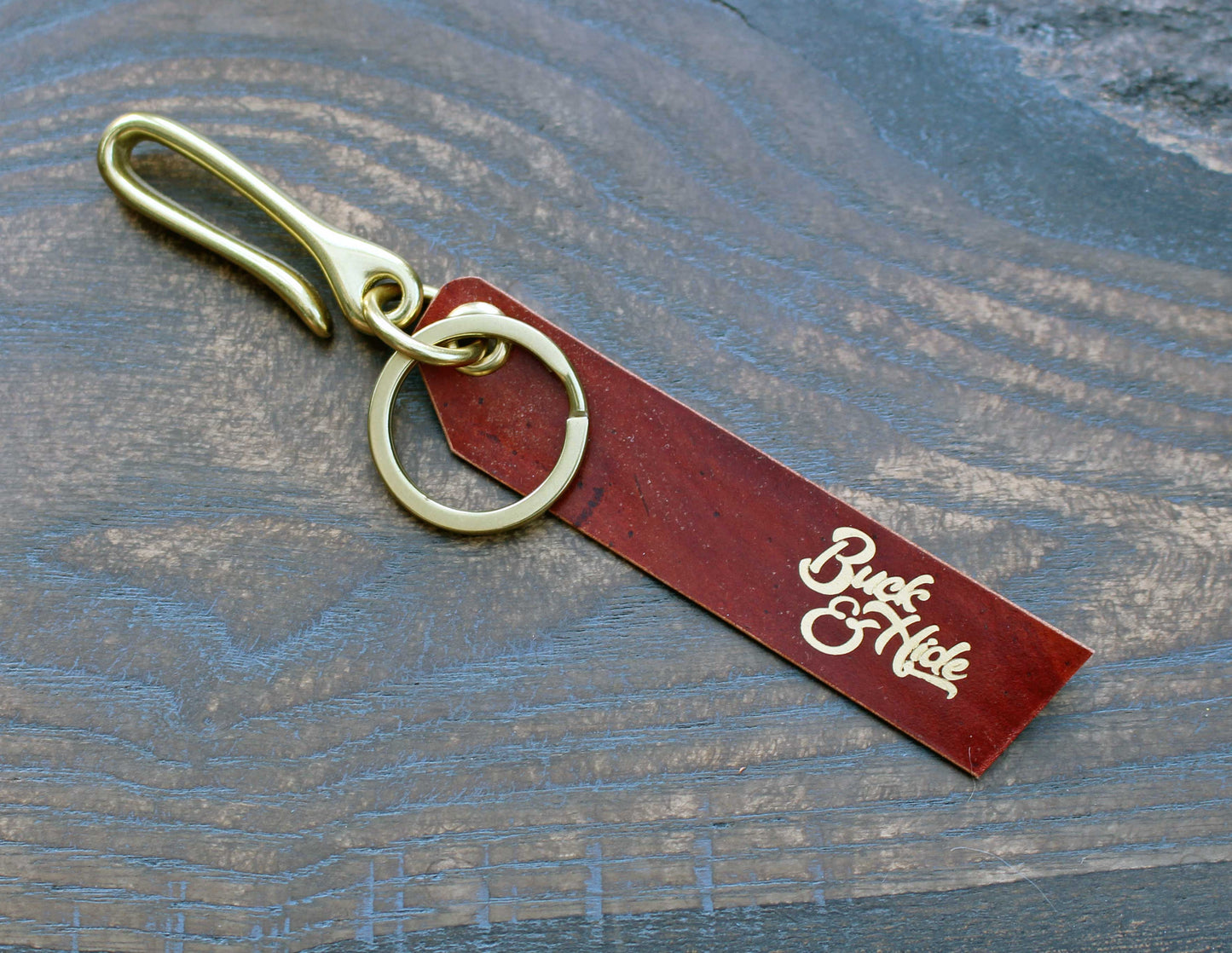 Mini fish-hook fob, choice of metal & leather