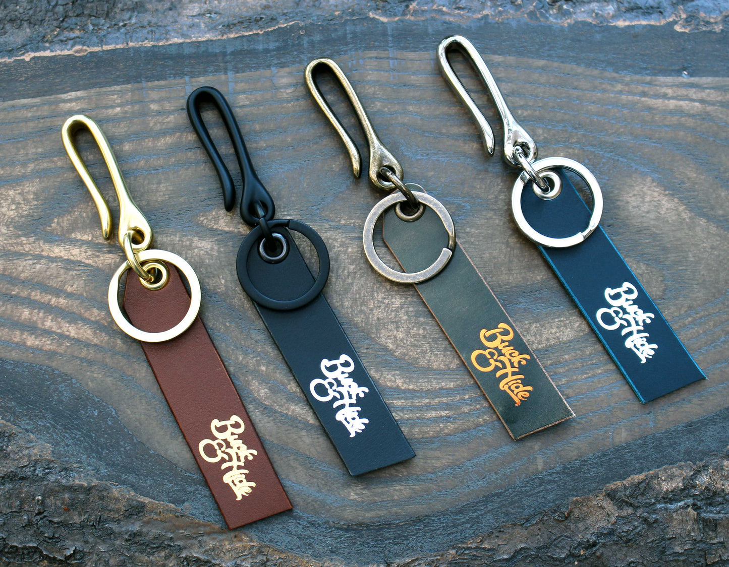 Mini fish-hook fob, choice of metal & leather