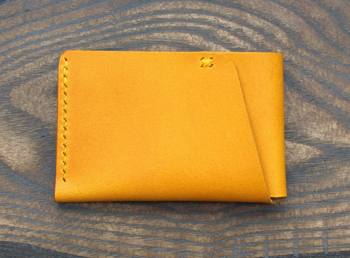 Leather Card Holder Purse - Mustard Yellow