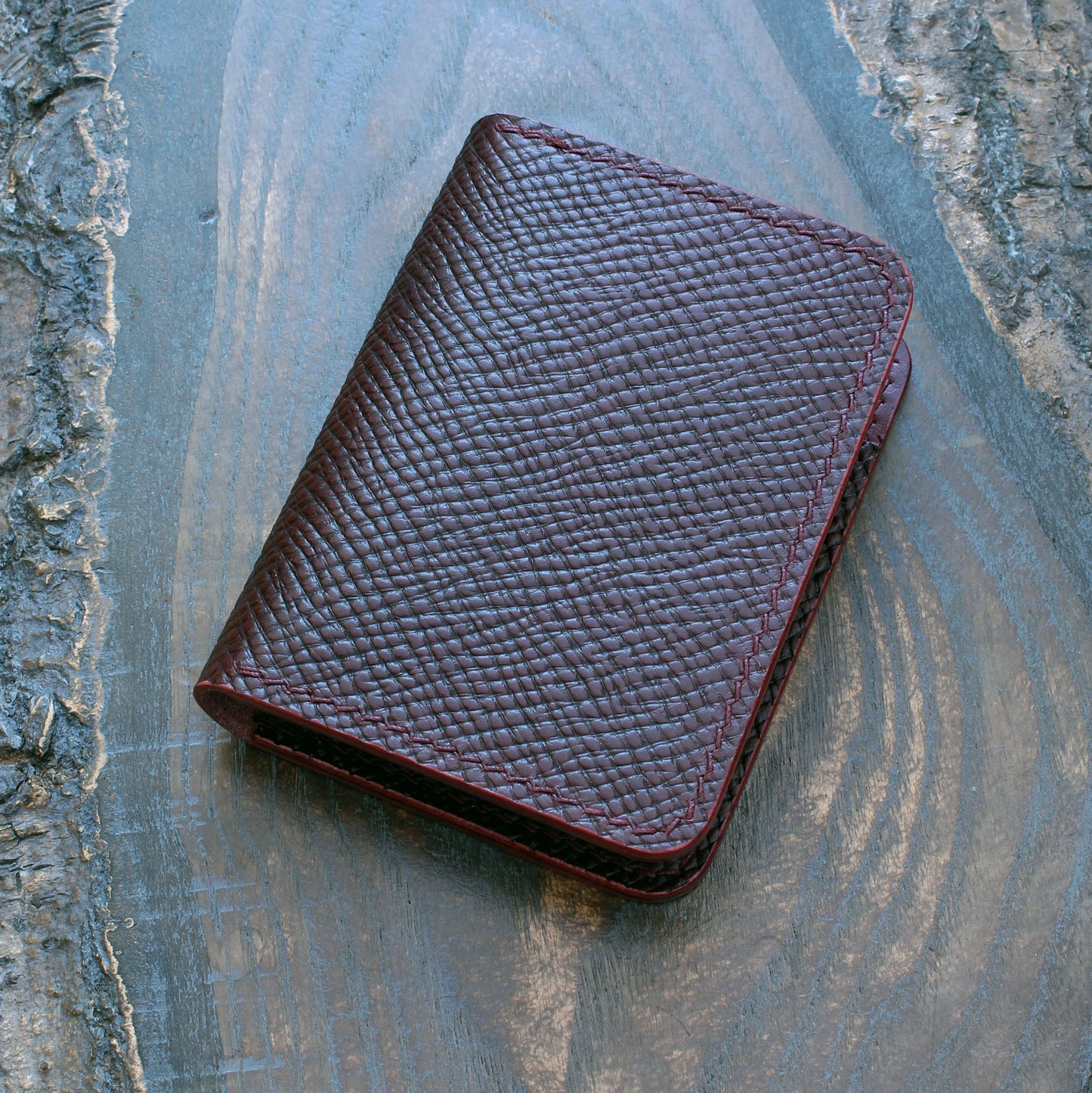 Burgundy Buttero Hatch leather card bi-fold wallet