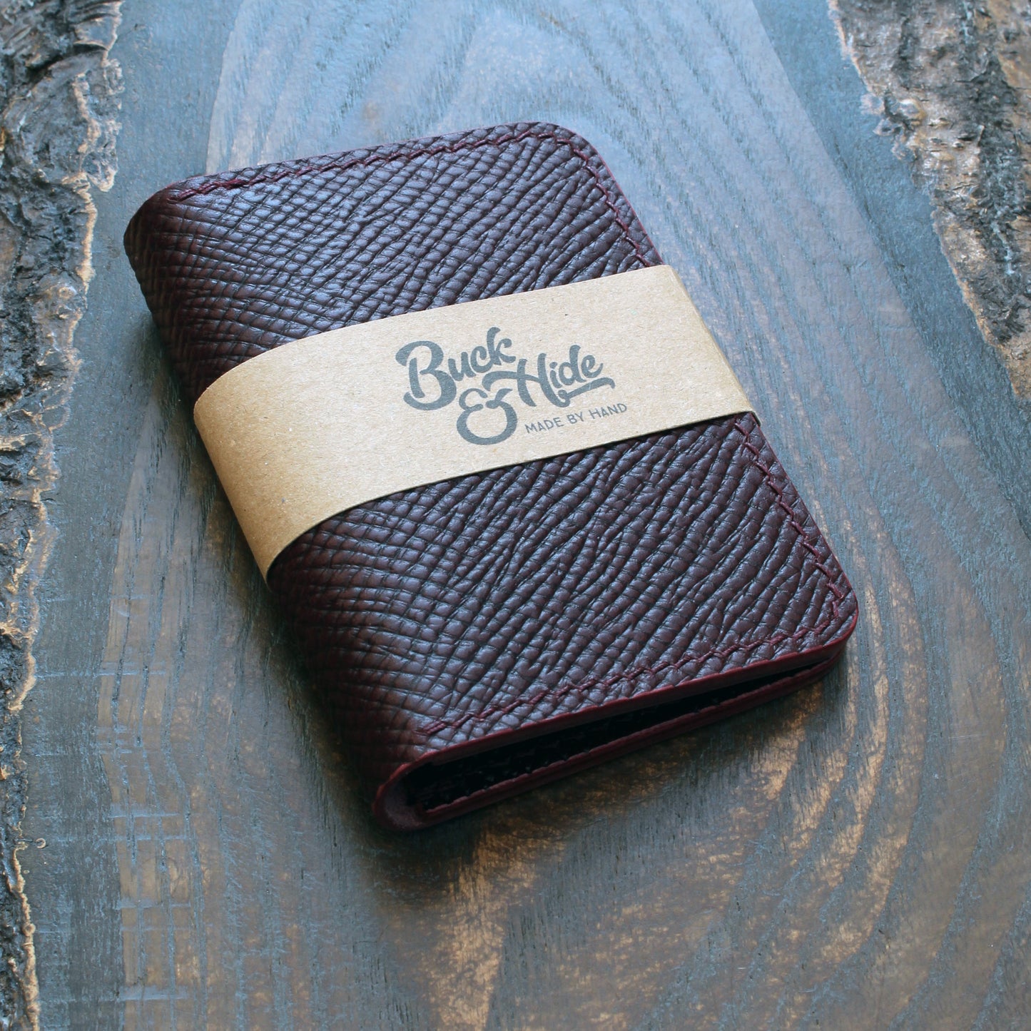 Burgundy Buttero Hatch leather card bi-fold wallet