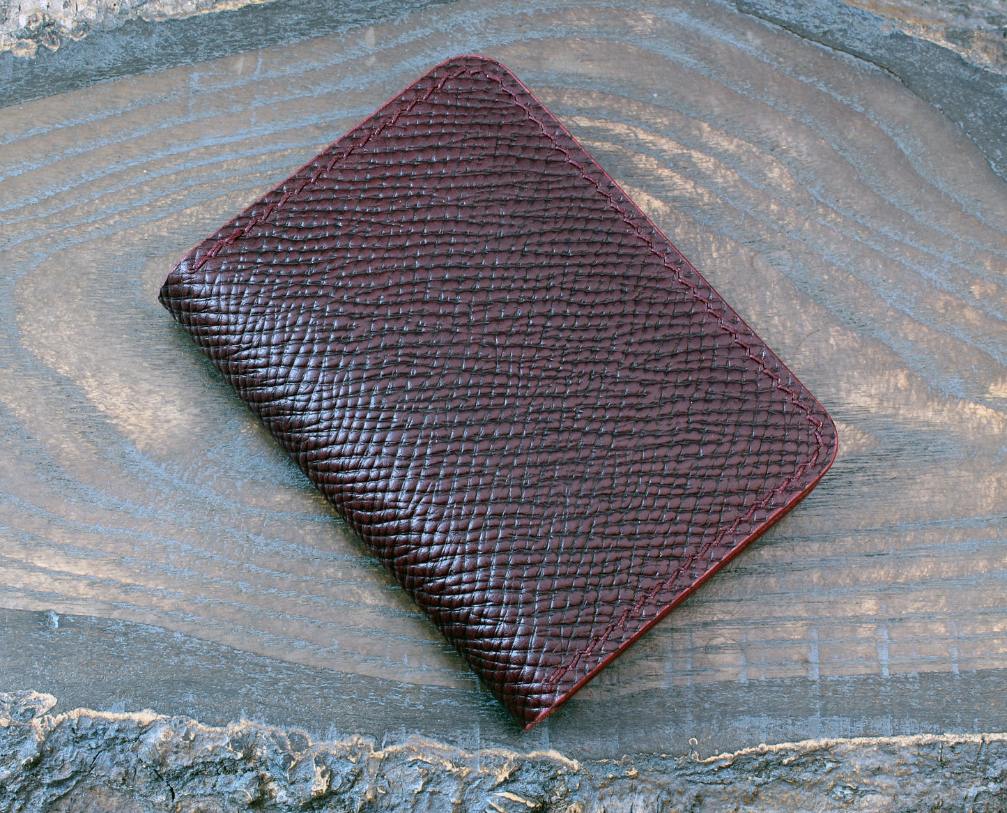 Burgundy Buttero Hatch leather card bi-fold wallet