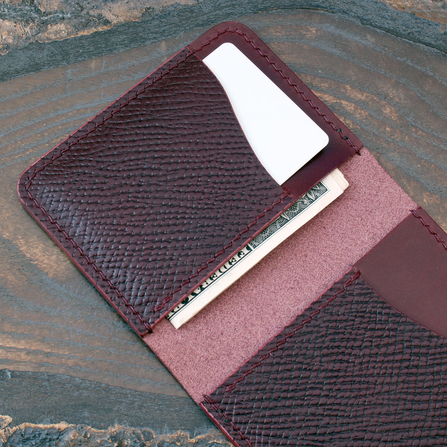 Burgundy Buttero Hatch leather card bi-fold wallet