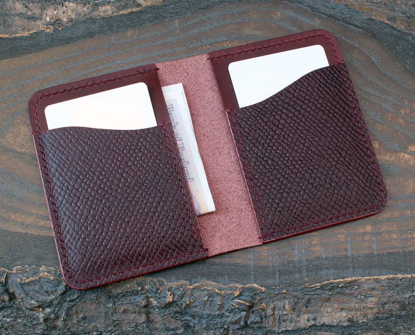 Burgundy Buttero Hatch leather card bi-fold wallet