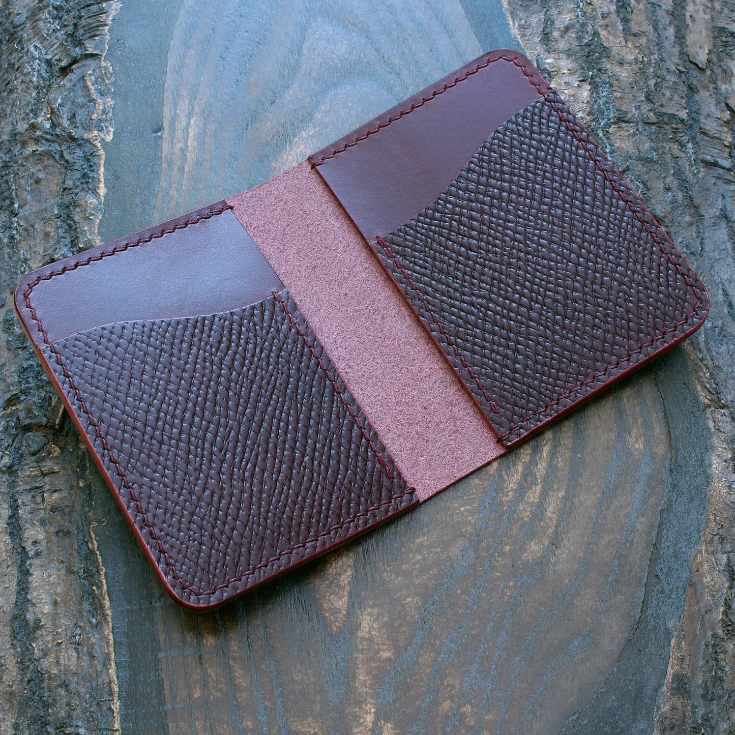 Burgundy Buttero Hatch leather card bi-fold wallet