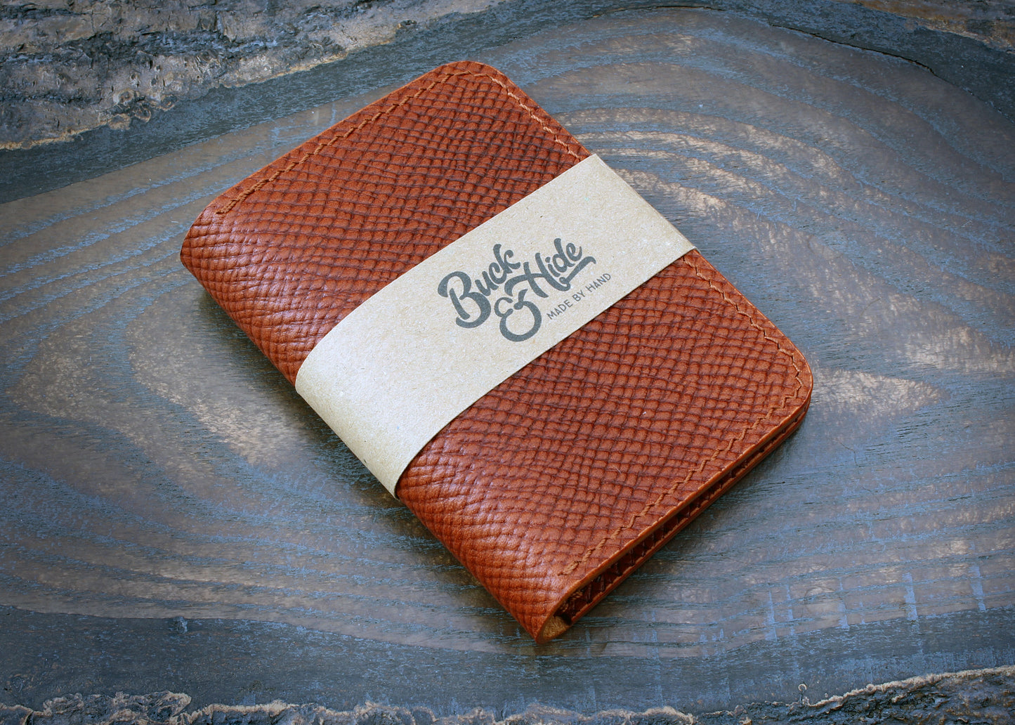 Cognac Buttero Hatch leather card bi-fold wallet