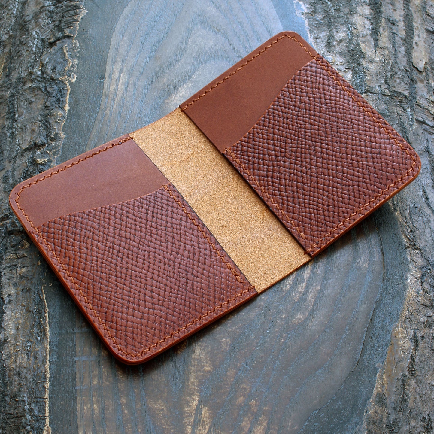 Cognac Buttero Hatch leather card bi-fold wallet