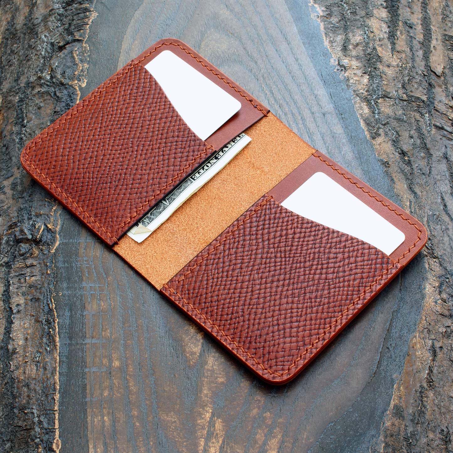 Cognac Buttero Hatch leather card bi-fold wallet