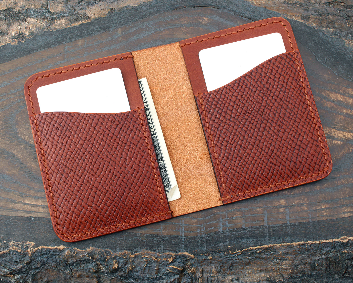 Cognac Buttero Hatch leather card bi-fold wallet