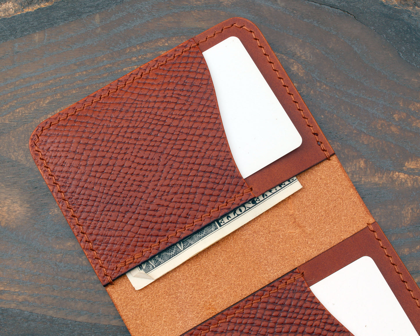 Cognac Buttero Hatch leather card bi-fold wallet