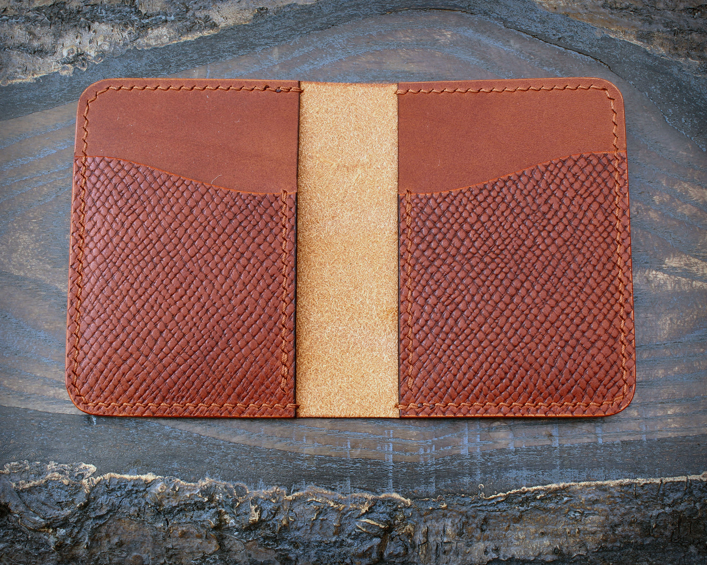 Cognac Buttero Hatch leather card bi-fold wallet