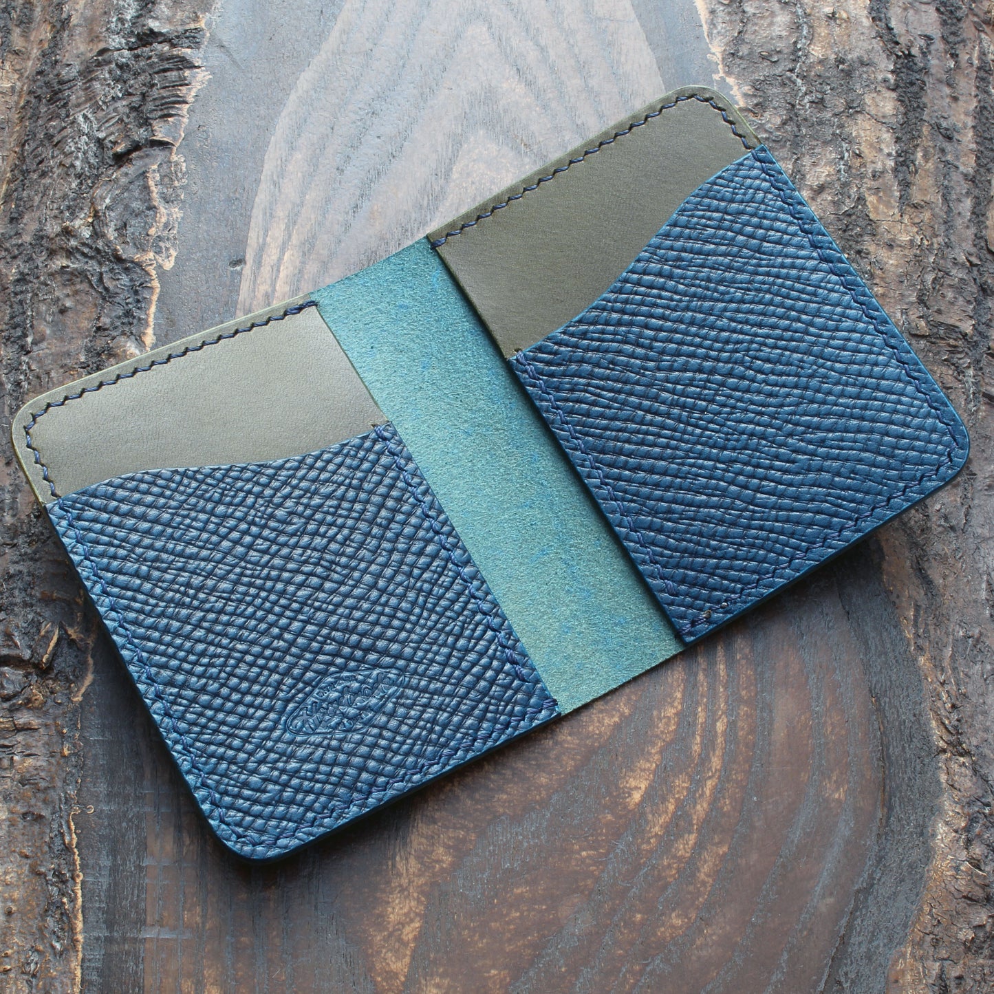 Navy blue & olive green Buttero Hatch leather bi-fold wallet