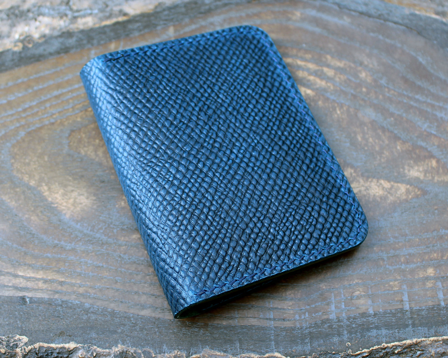 Navy blue & olive green Buttero Hatch leather bi-fold wallet