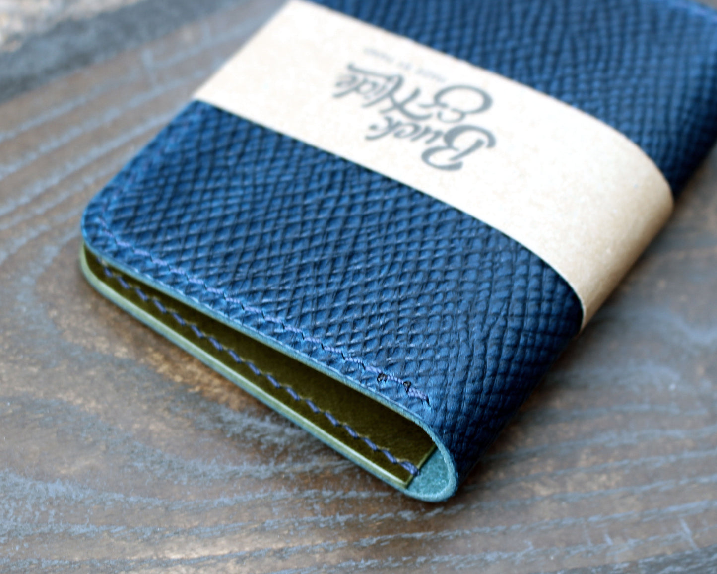 Navy blue & olive green Buttero Hatch leather bi-fold wallet