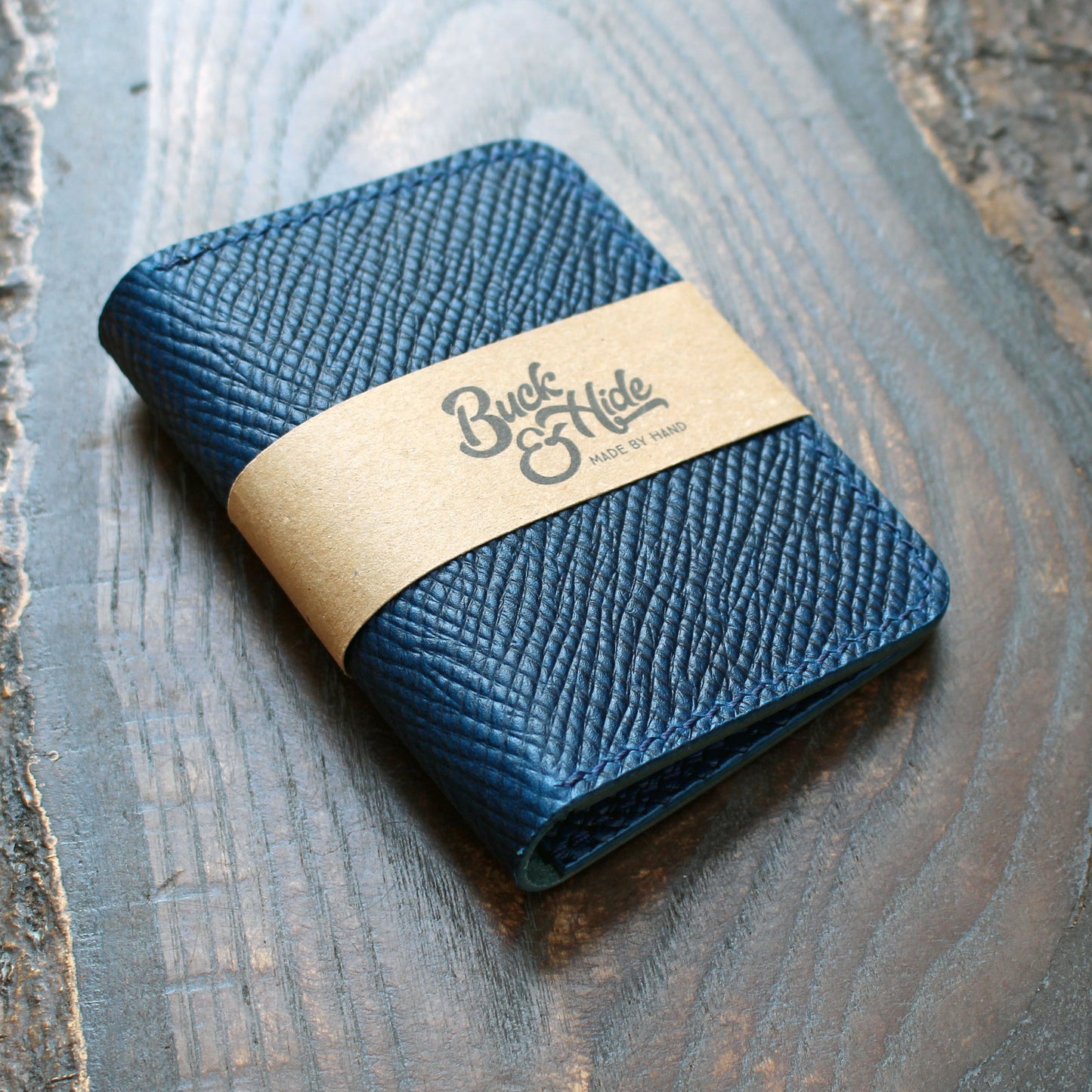 Navy blue & olive green Buttero Hatch leather bi-fold wallet