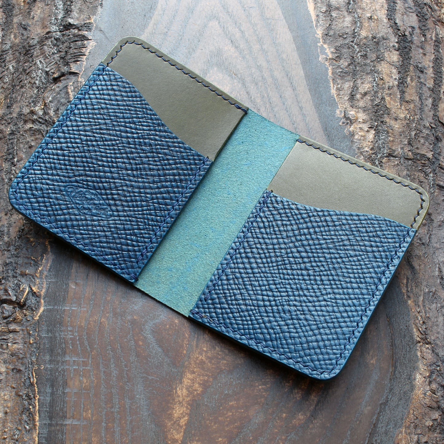 Navy blue & olive green Buttero Hatch leather bi-fold wallet