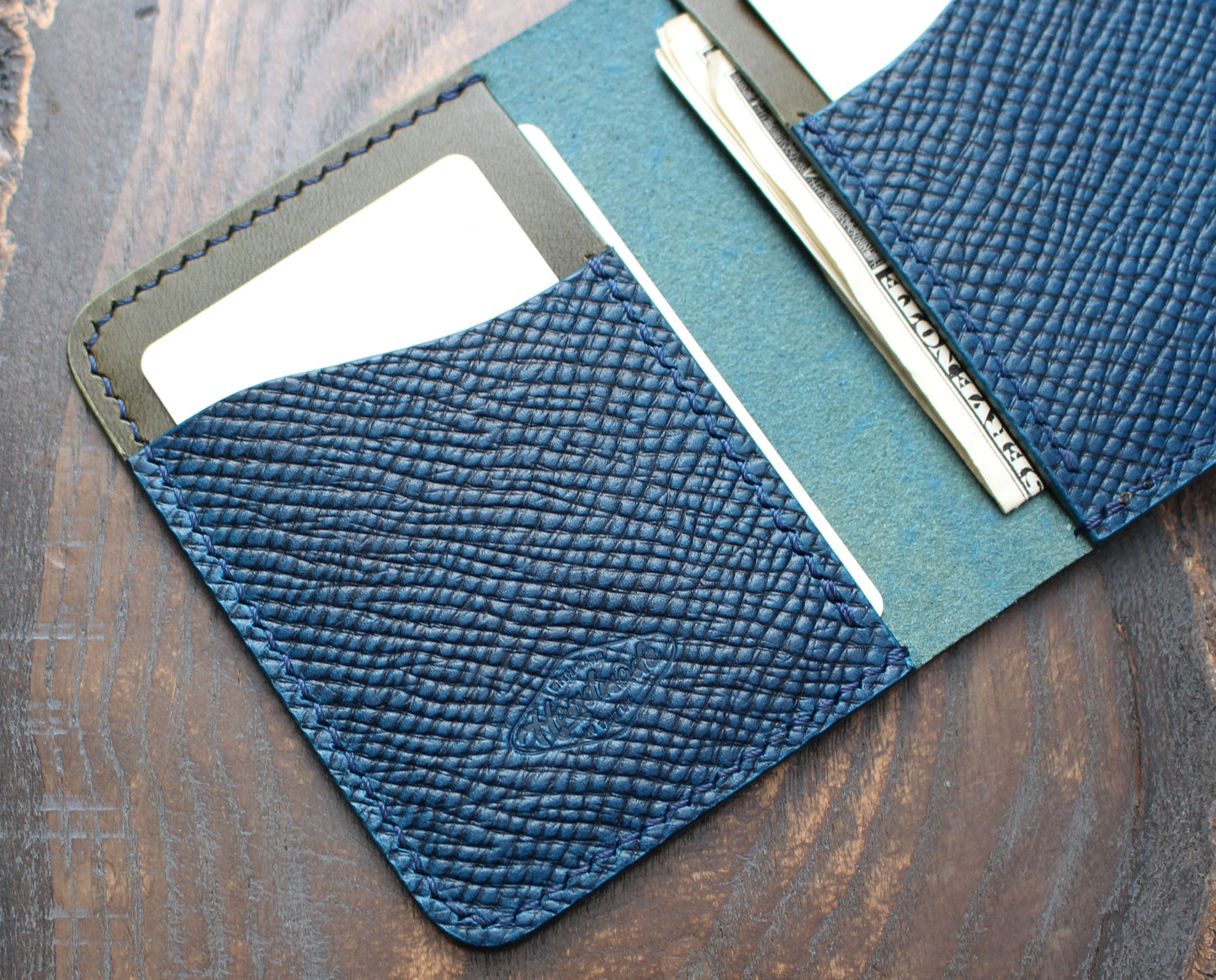 Navy blue & olive green Buttero Hatch leather bi-fold wallet