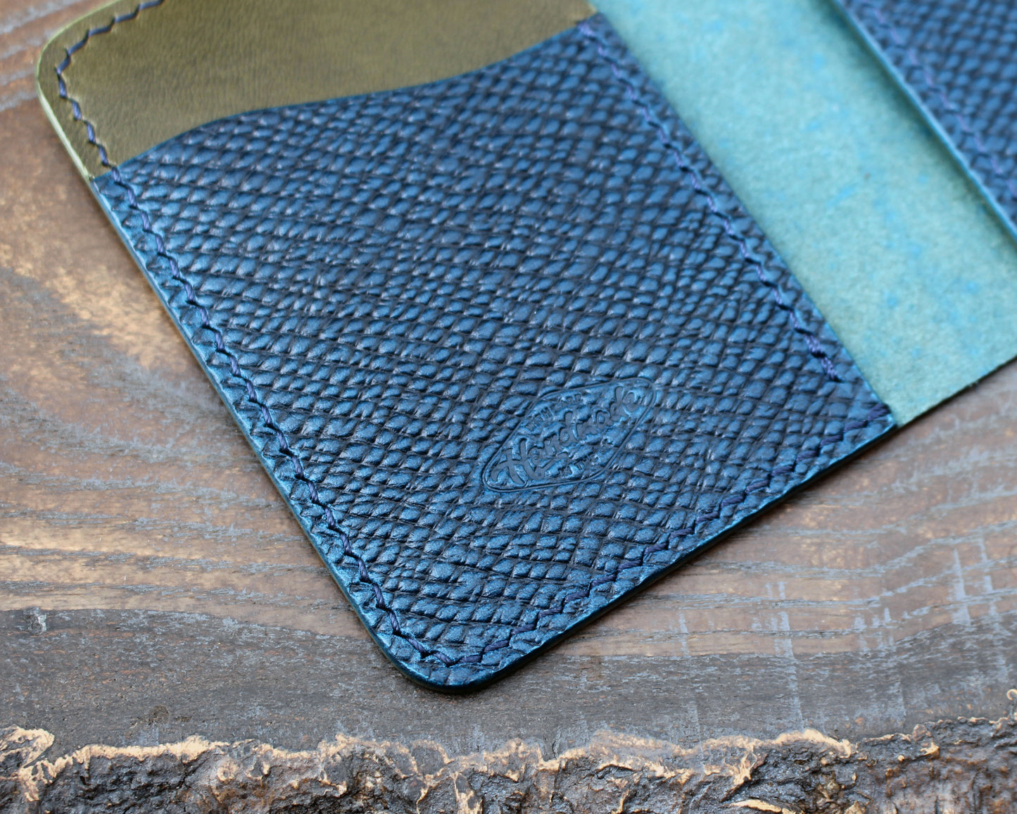 Navy blue & olive green Buttero Hatch leather bi-fold wallet