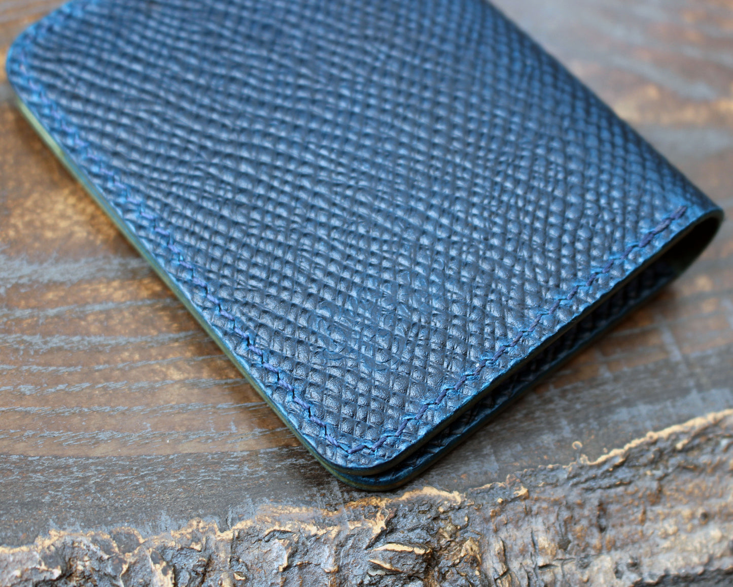 Navy blue & olive green Buttero Hatch leather bi-fold wallet