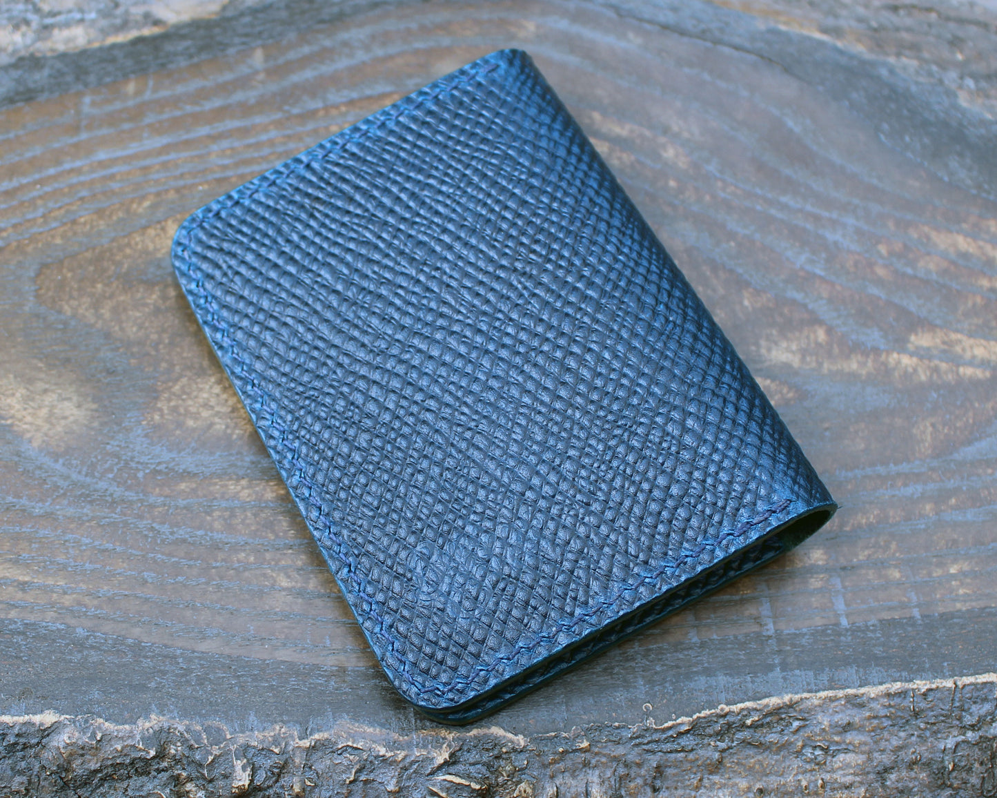 Navy blue & olive green Buttero Hatch leather bi-fold wallet