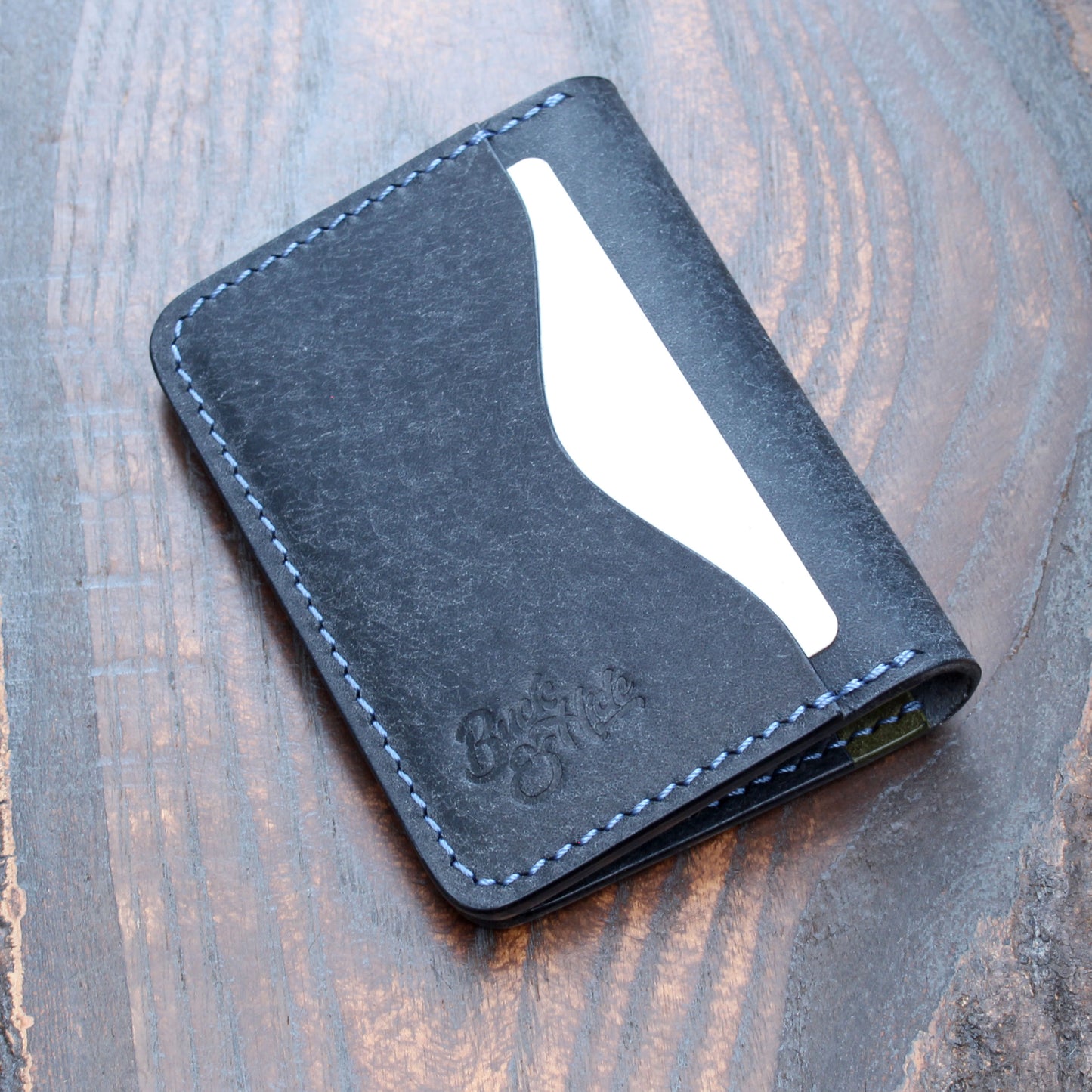 Five-slot bifold in navy blue & olive green Pueblo