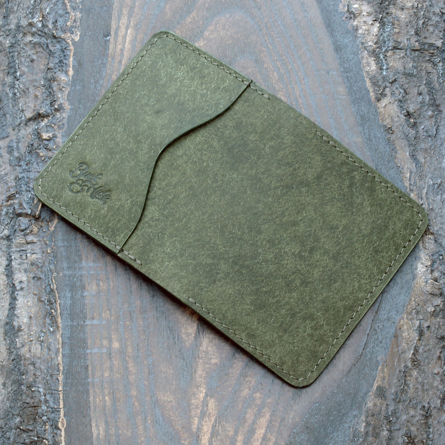 Five-slot bifold in olive green & navy blue Pueblo