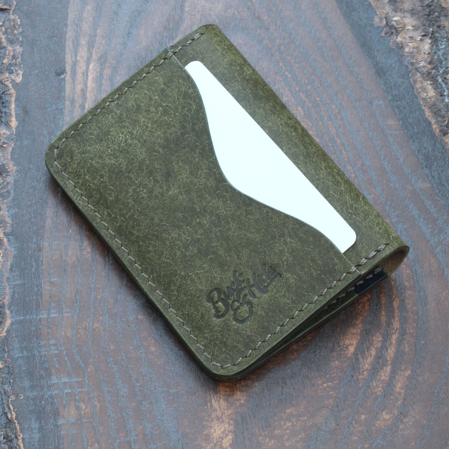 Five-slot bifold in olive green & navy blue Pueblo