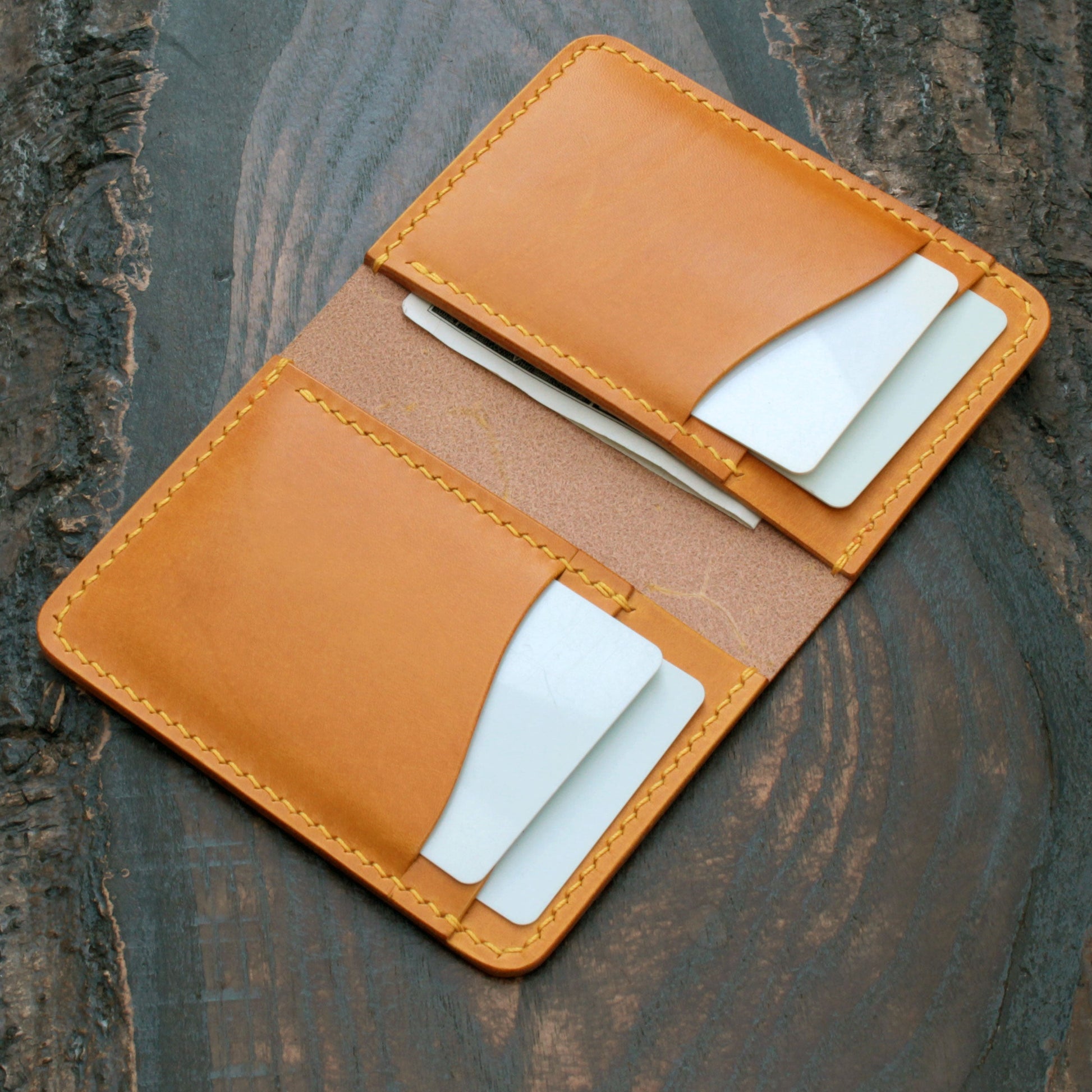 handmade yellow buttero leather wallet