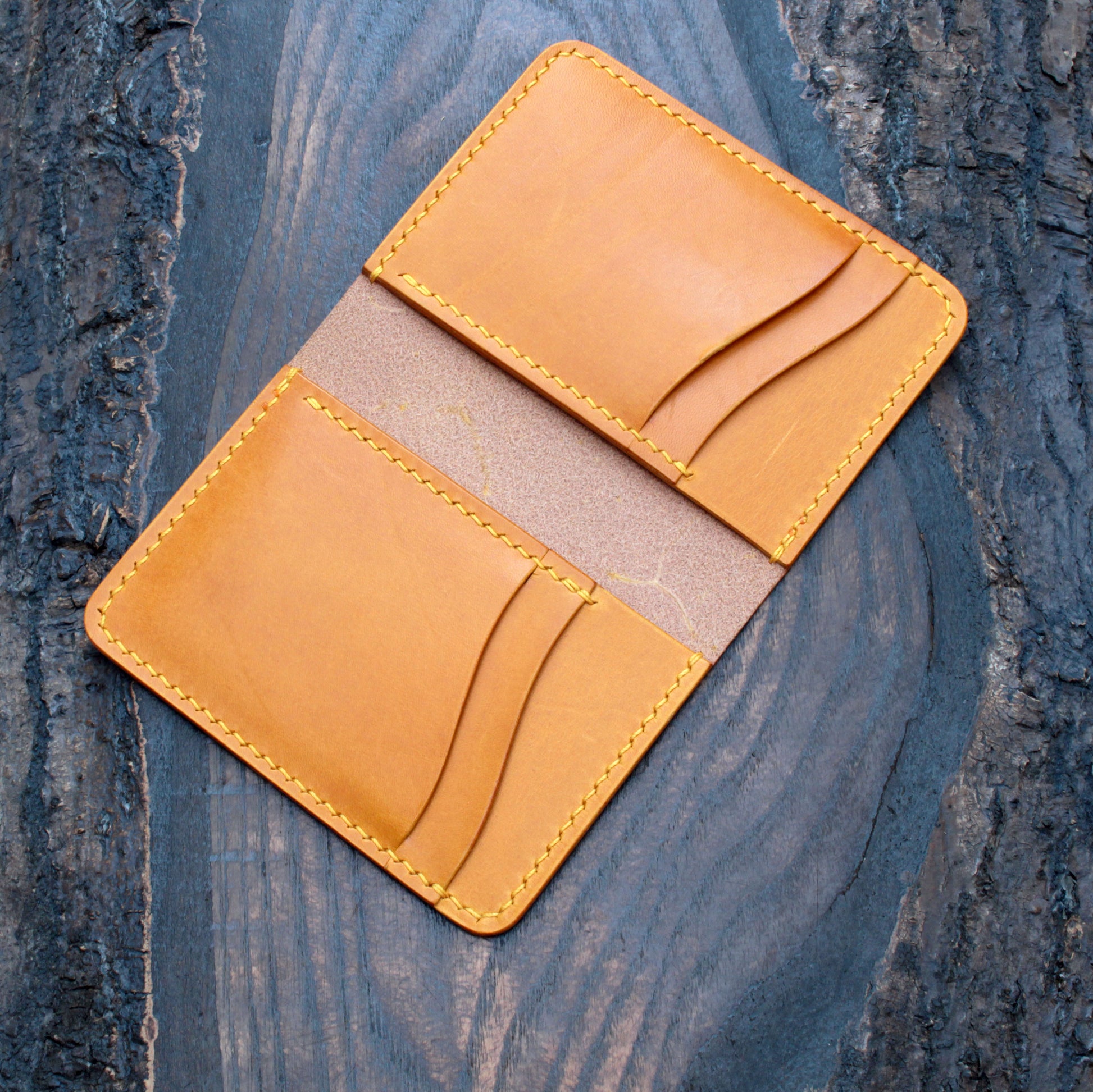 handmade yellow buttero leather wallet