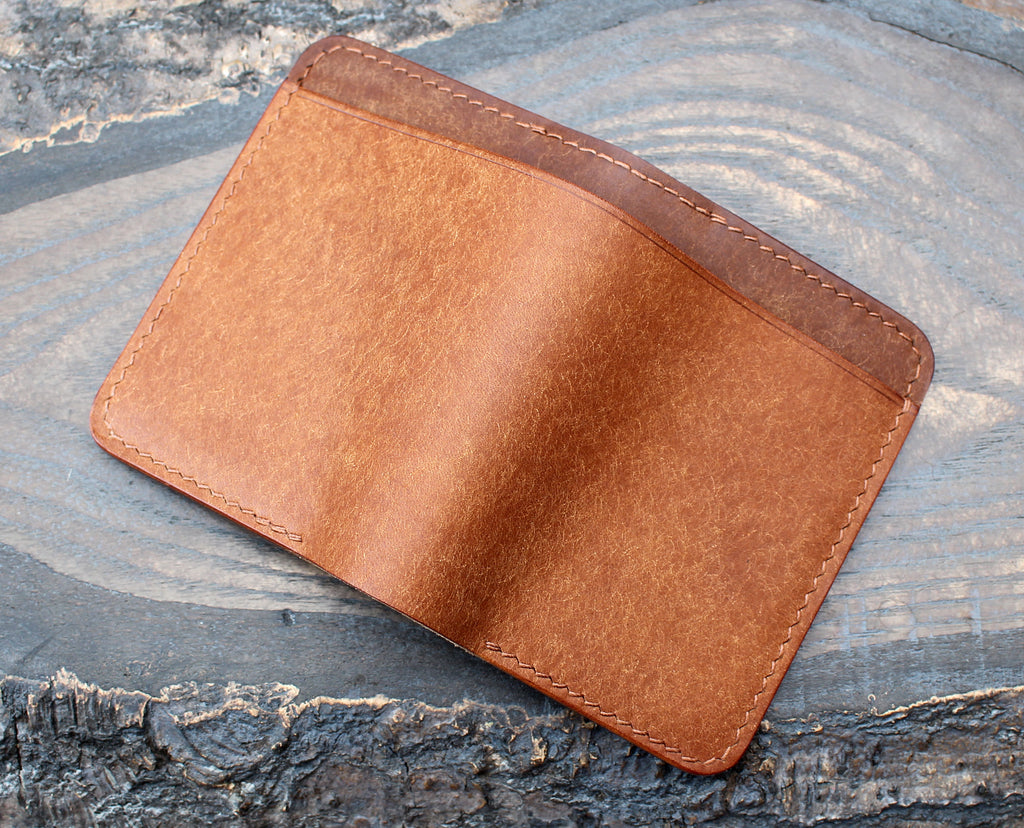 Handmade bifold wallet, Walnut & Cognac Pueblo leather | Buck&Hide