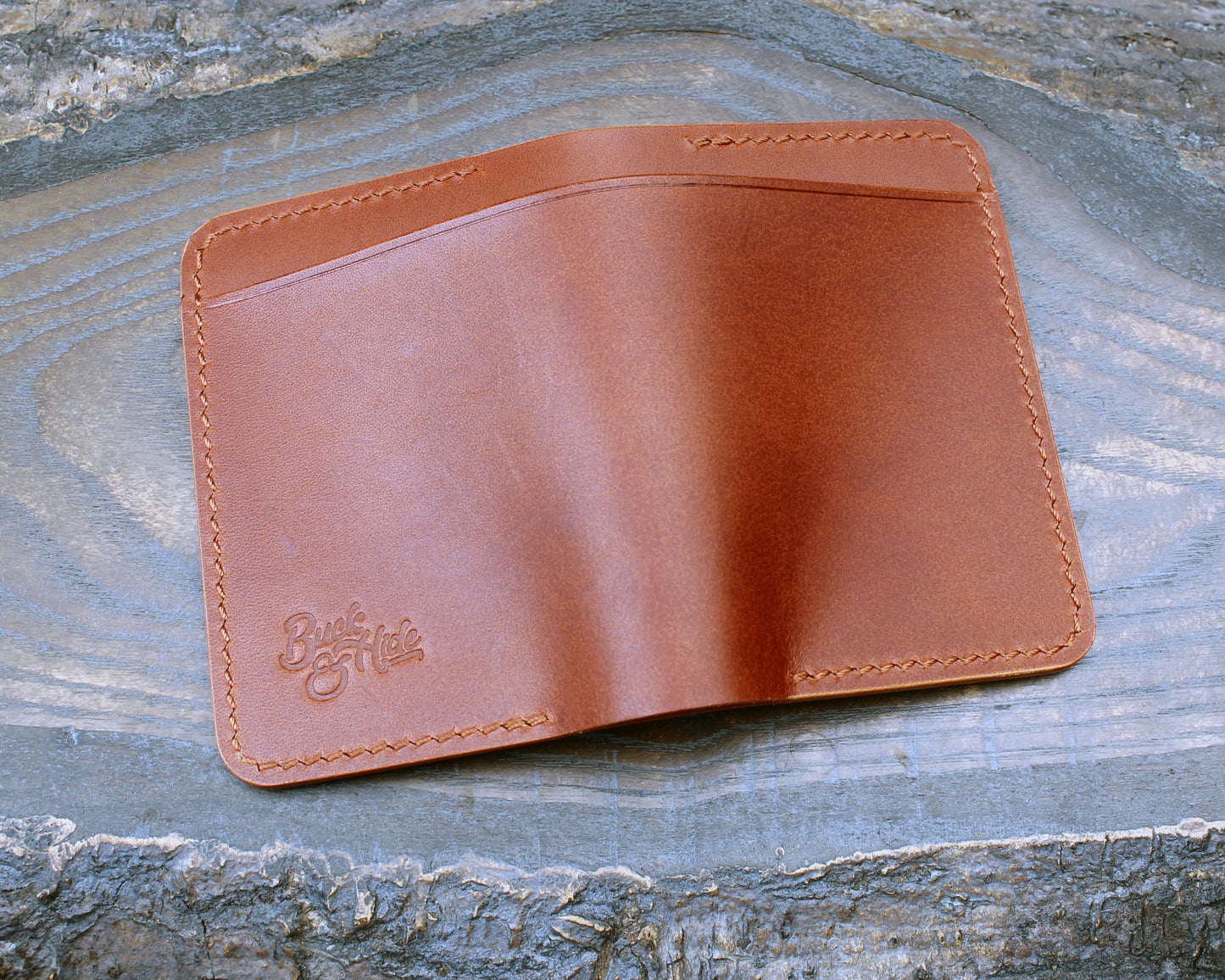 Card & cash bifold wallet, cognac Buttero leather.