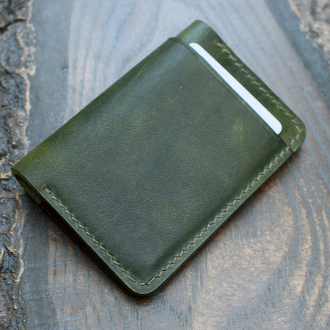 Card/cash bifold, olive green Badalassi Wax.