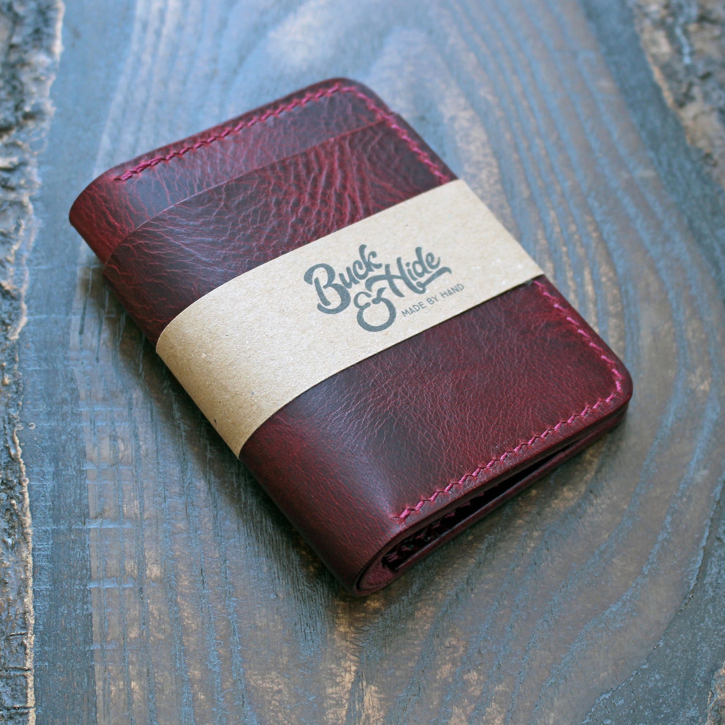 Five-slot card/cash wallet, Bordeaux Wax.