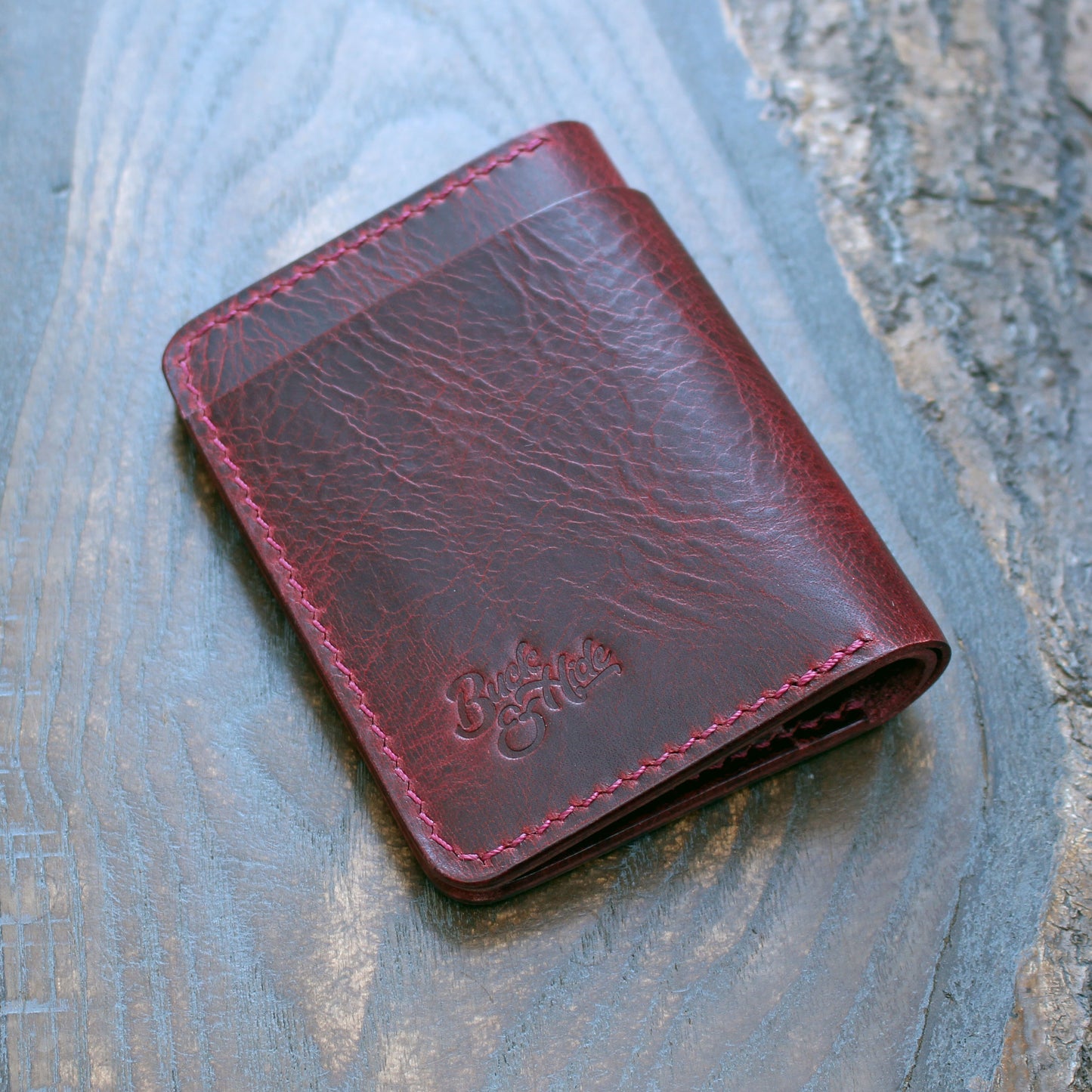 Five-slot card/cash wallet, Bordeaux Wax.