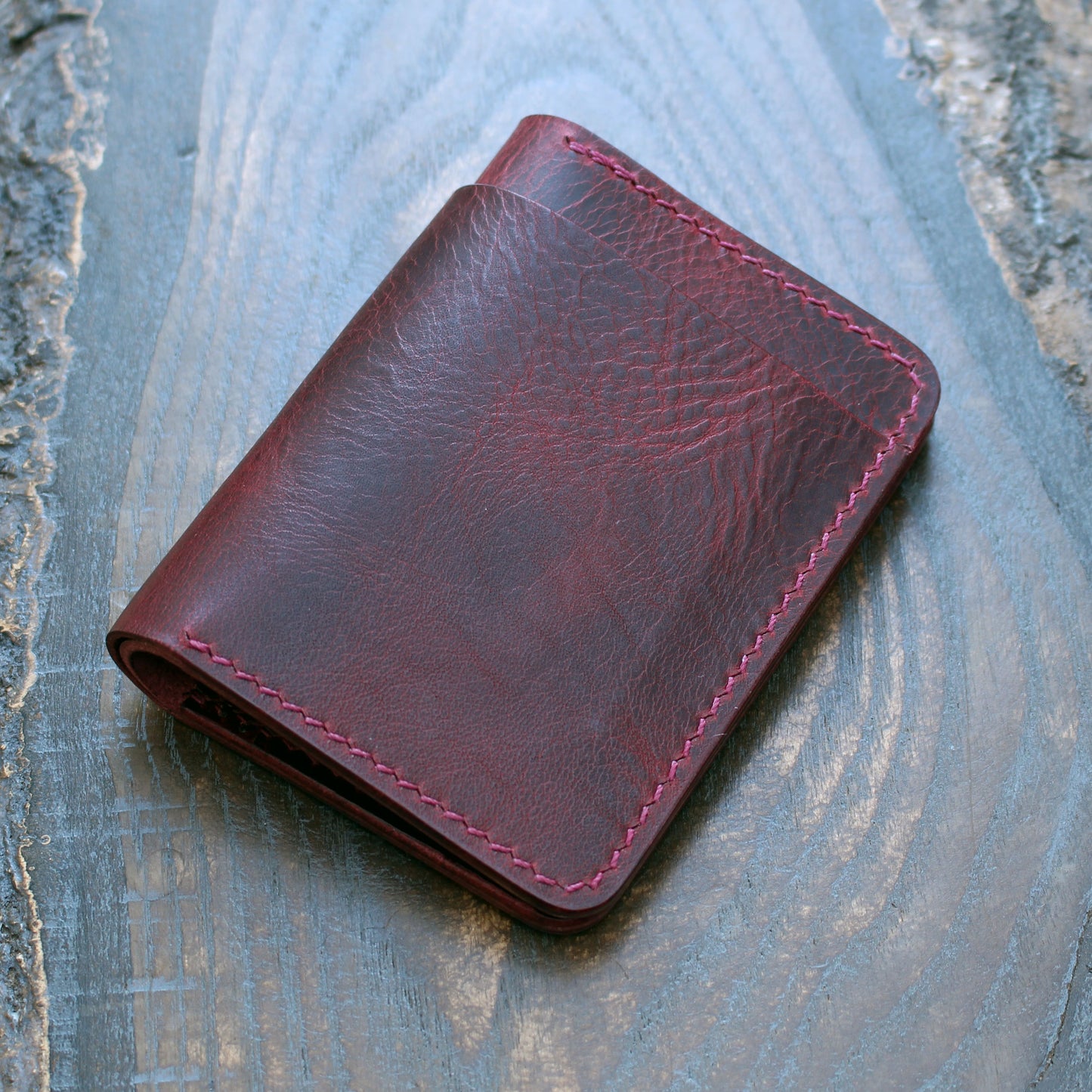 Five-slot card/cash wallet, Bordeaux Wax.