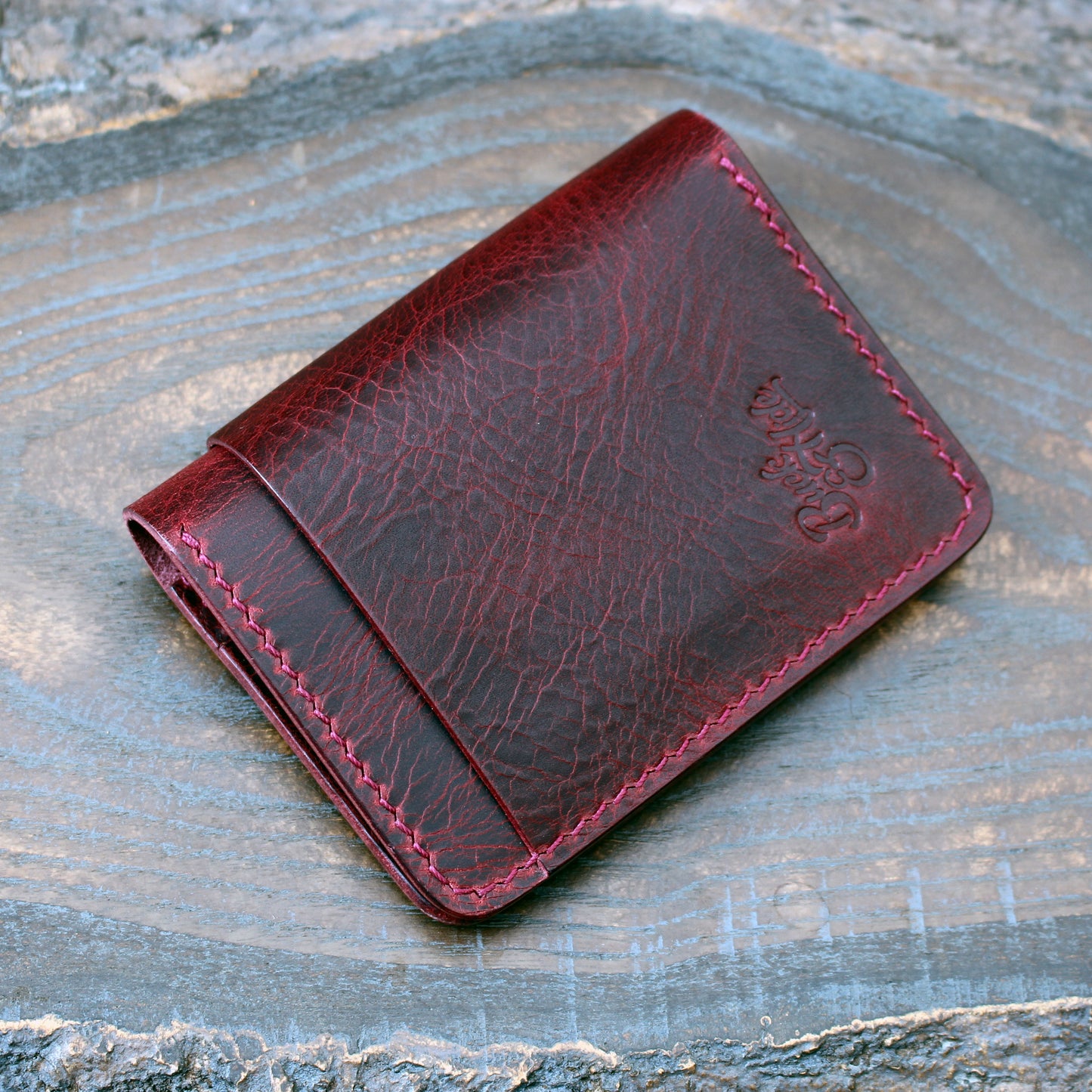 Five-slot card/cash wallet, Bordeaux Wax.