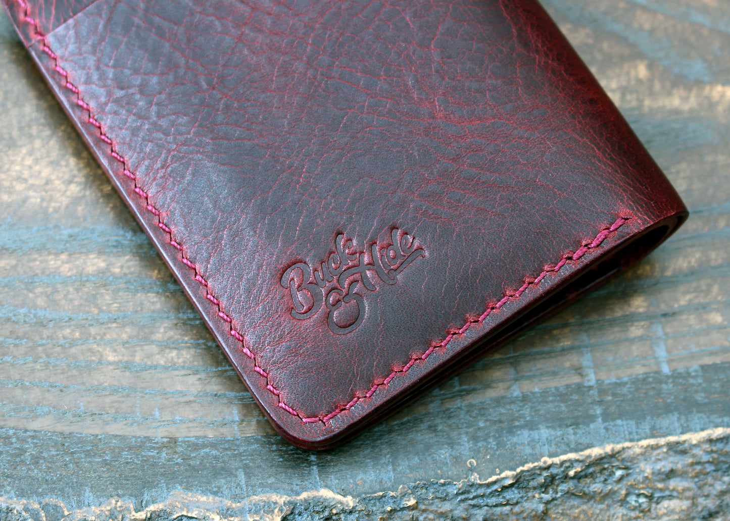 Five-slot card/cash wallet, Bordeaux Wax.