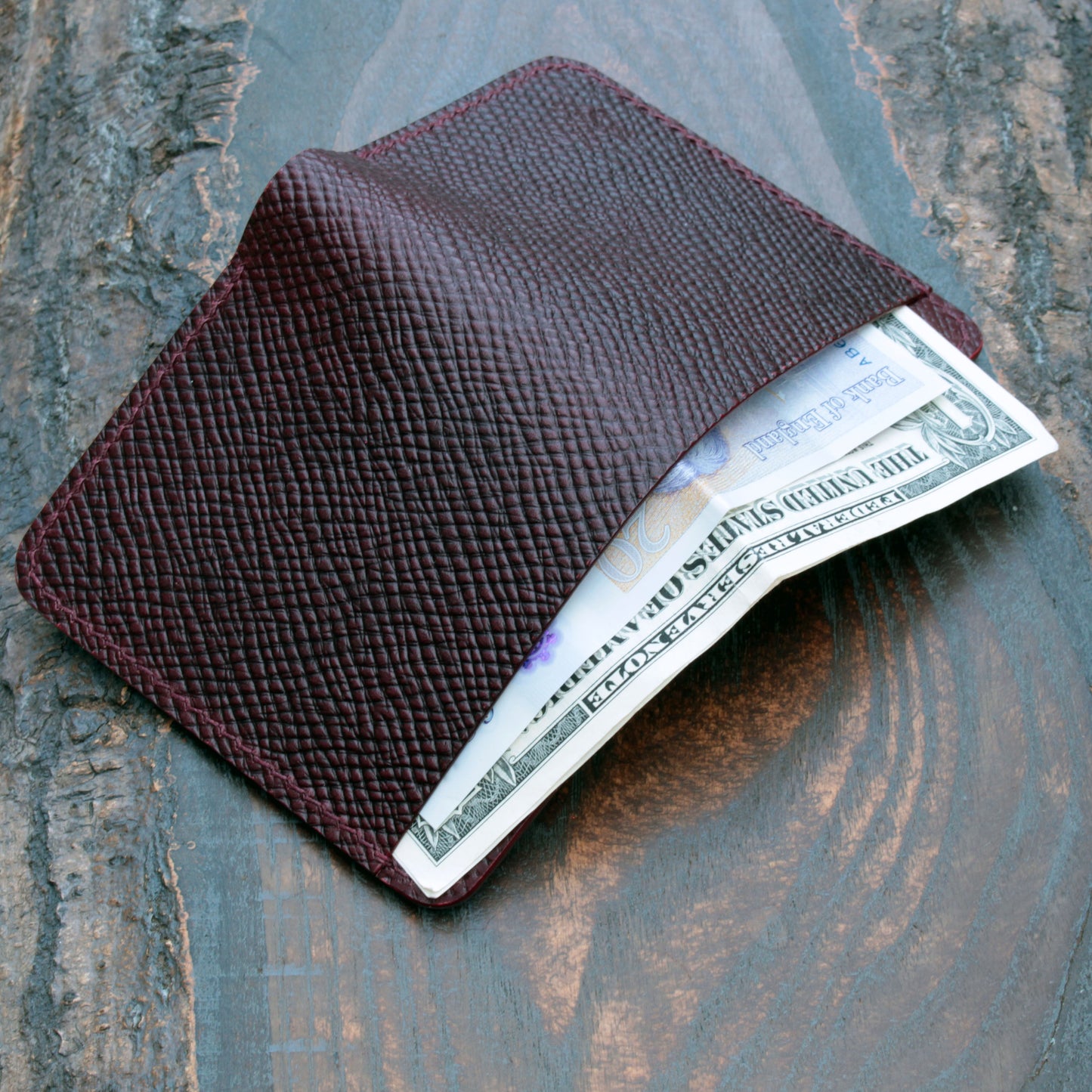 Five pocket wallet, hatch & smooth burgundy Buttero