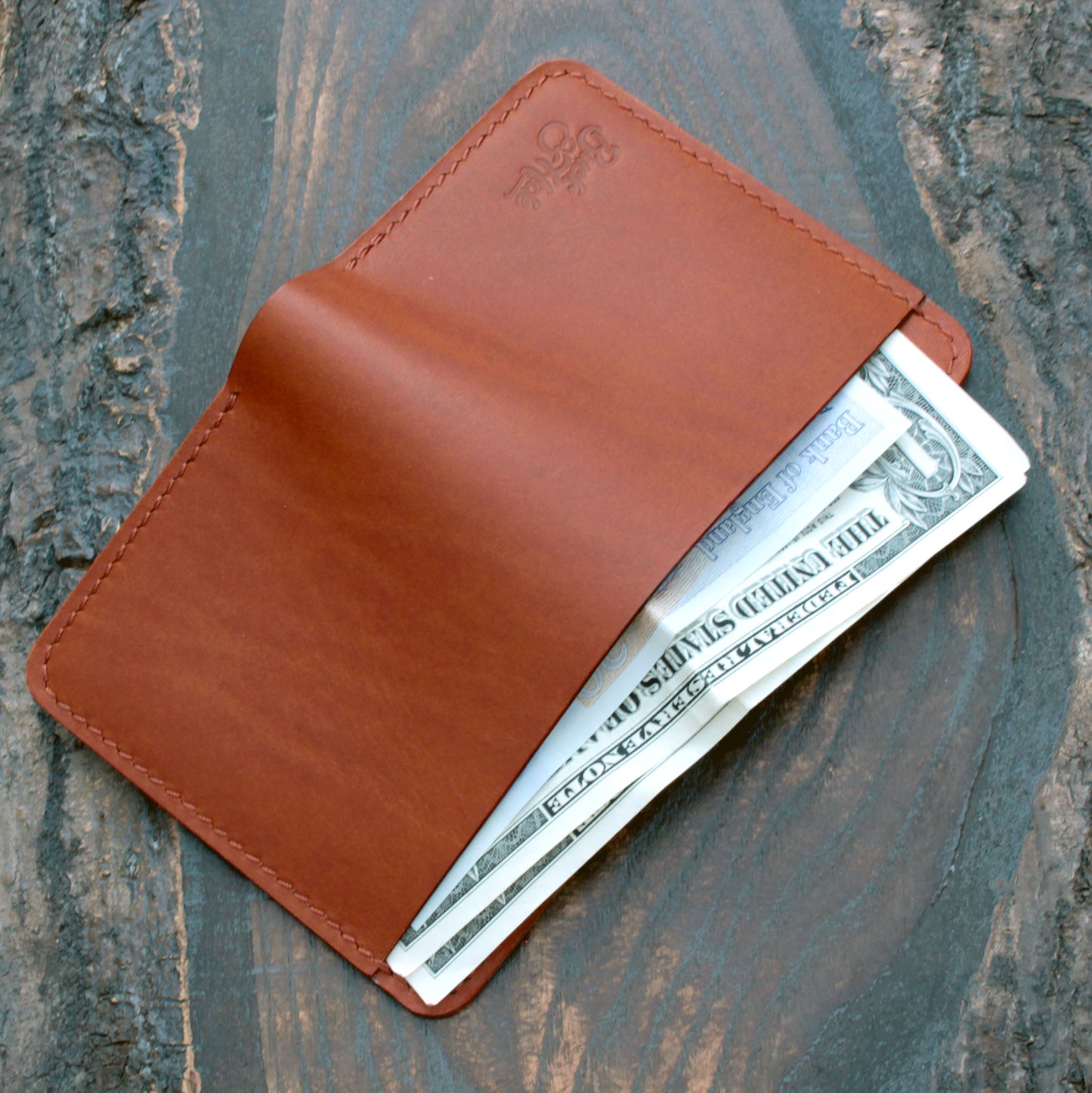 Five pocket wallet, tan Minerva Liscio leather