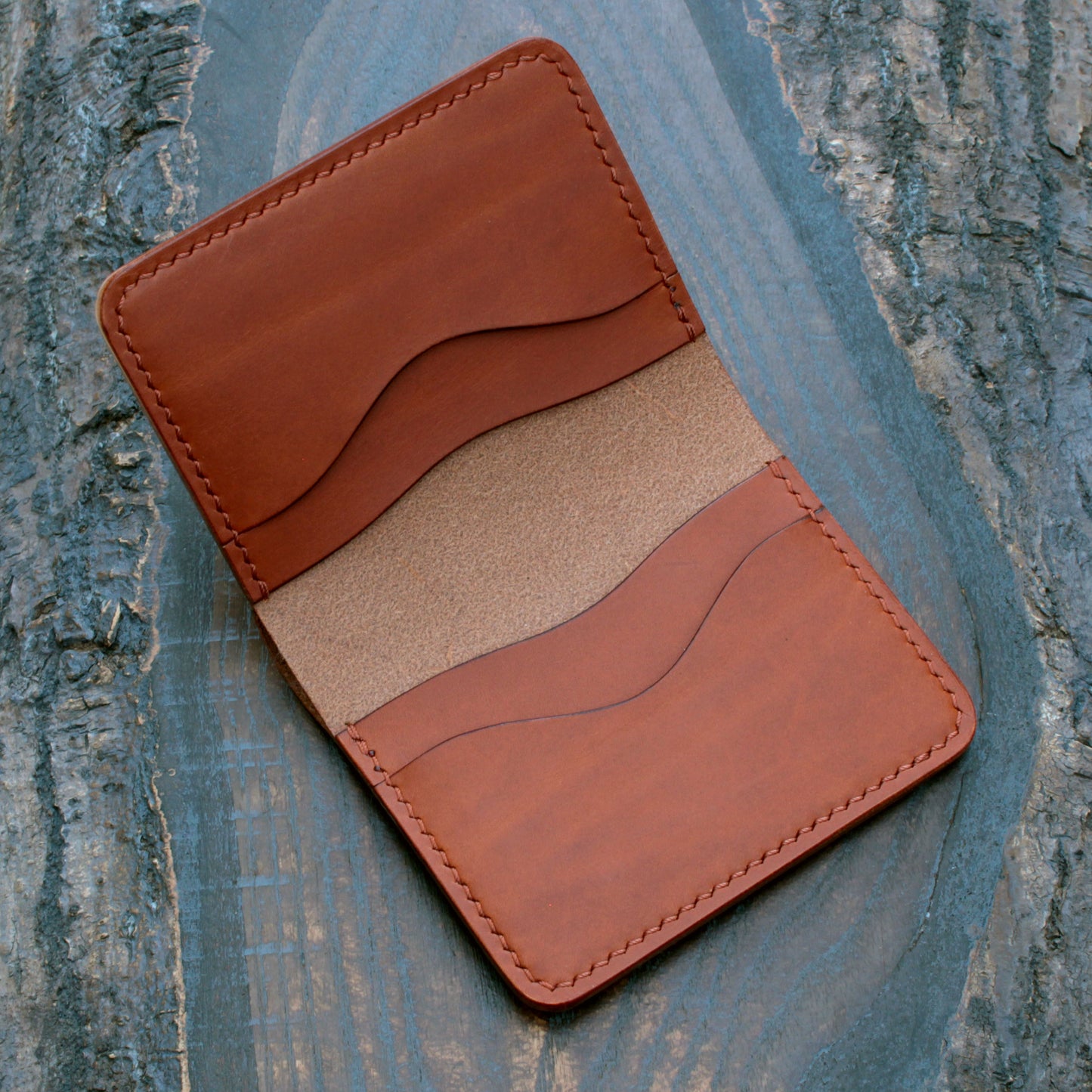 Five pocket wallet, tan Minerva Liscio leather