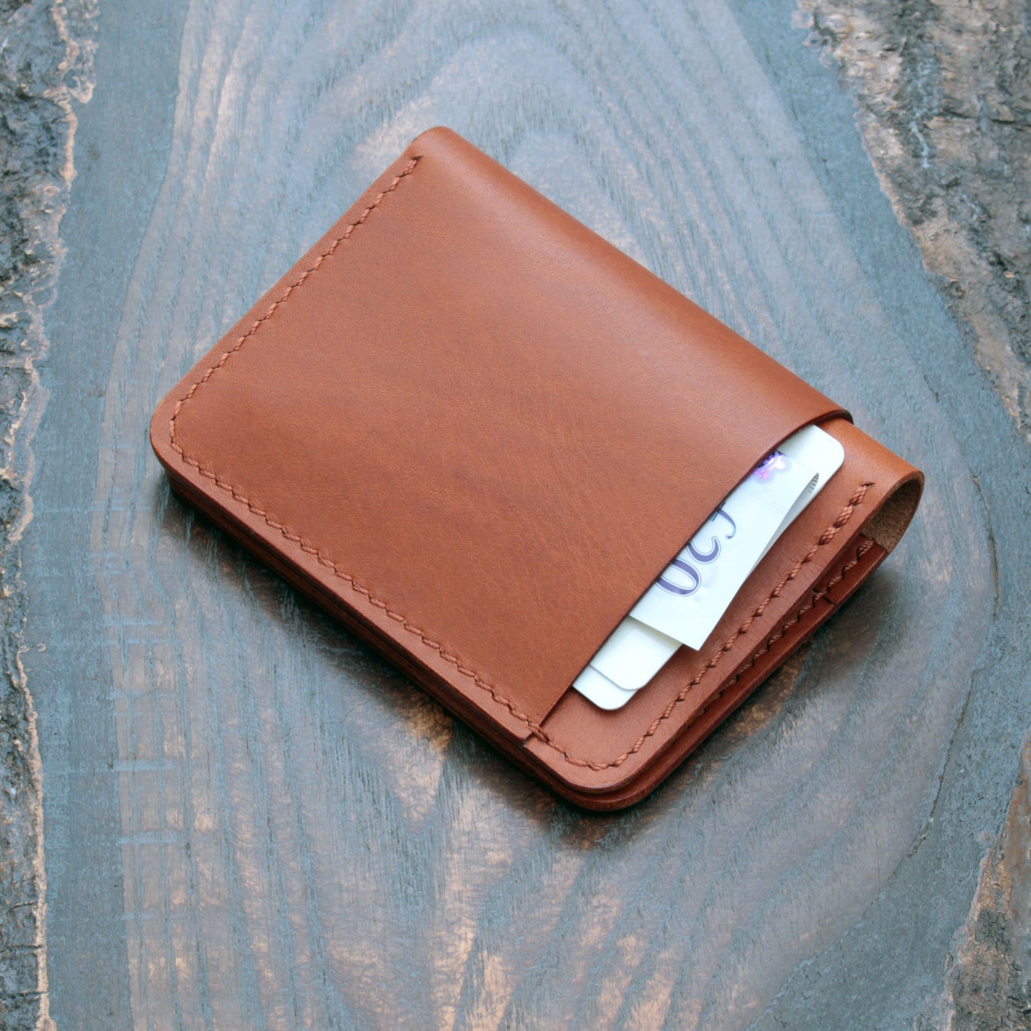 Five pocket wallet, tan Minerva Liscio leather