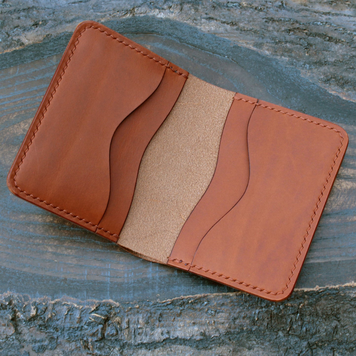 Five pocket wallet, tan Minerva Liscio leather