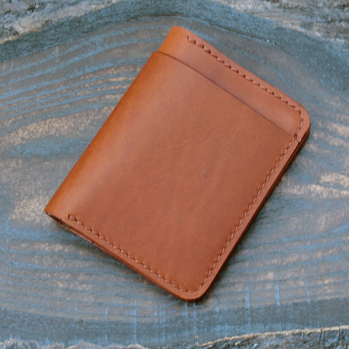 Five pocket wallet, tan Minerva Liscio leather
