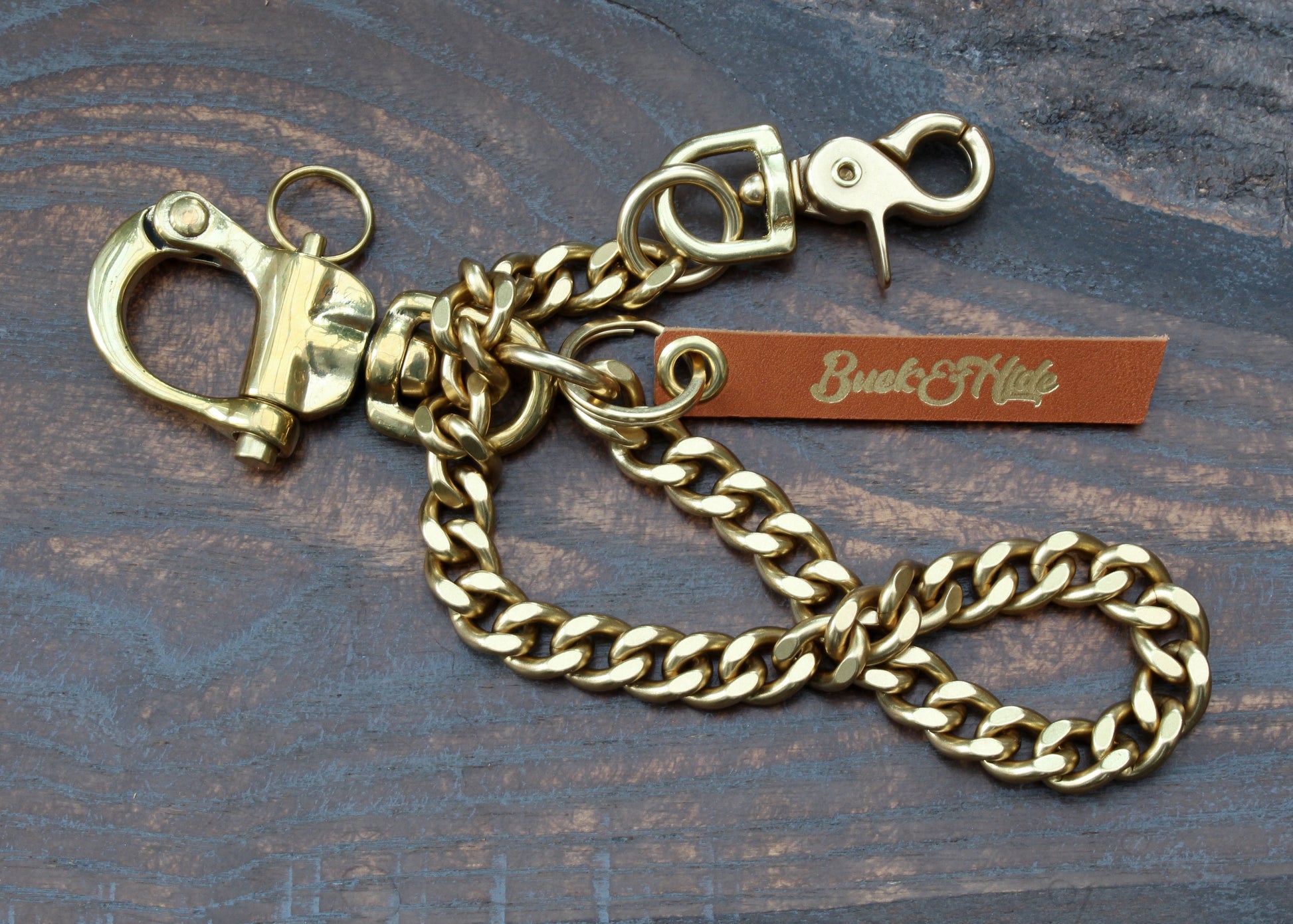 Solid brass wallet chain with shackle, UK made